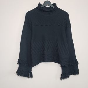 John + Jenn fringe bell sleeve mock turtleneck sweater black M